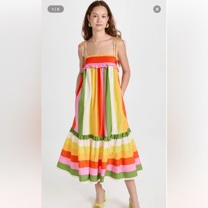 Neon Floral Red Stripes Midi